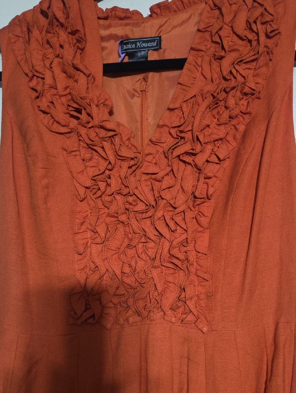 Jessica Howard Orange Ruffle V-Neck Dress